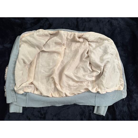 SPECTACULAR LINED VINTAGE LACE & JEWEL TRIM CARDIGAN SWEATER MUST SEE!! - Picture 3 of 13